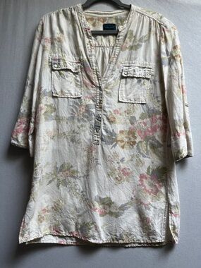ZARA Basic Floral Print Tunic Blouse 3/4 Sleeve M
